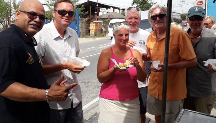 Cruisers enjoying a food tour in Trinidad