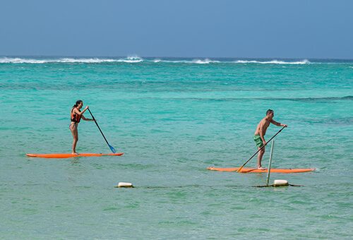 Paddle boarding in Pigeon Point in Tobago